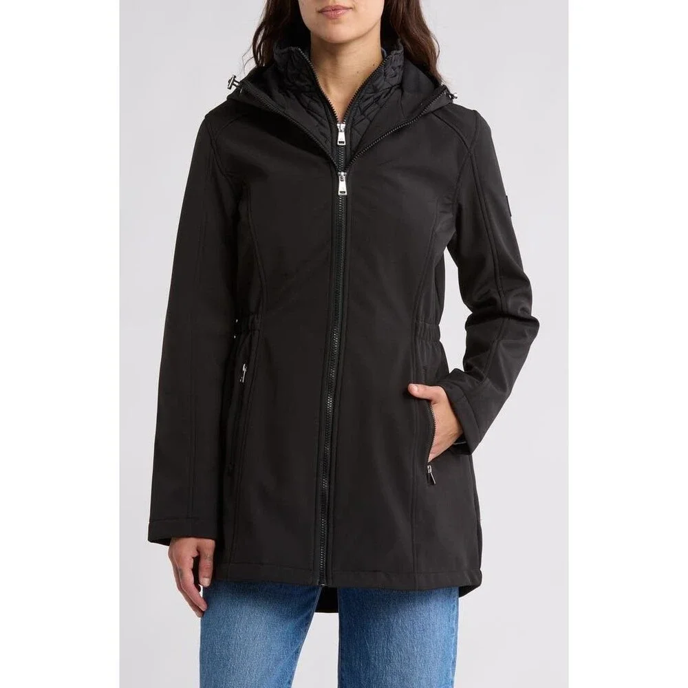 Lauren Ralph Lauren Hooded Soft-Shell Jacket w/ Interior Quilted Bib Vest Size S